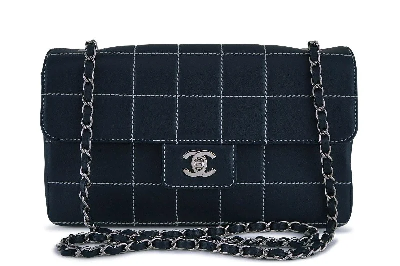 Chanel bags sale 2025Chanel Navy Blue-Black Quilted Contrast Stitch Classic Flap Bag