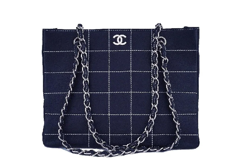 Chanel bags with the perfect balance of luxury and functionalityChanel Navy Blue Contrast Stitch Quilted Shopper Tote Bag