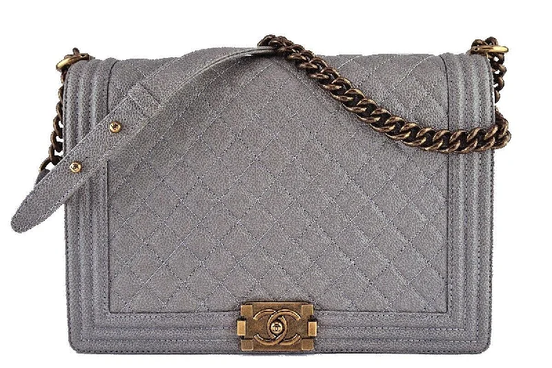 Chanel Vintage Inspired Handbag for Retro LoversChanel Taupe Gray Caviar Large "Jumbo" Boy Classic Flap Bag