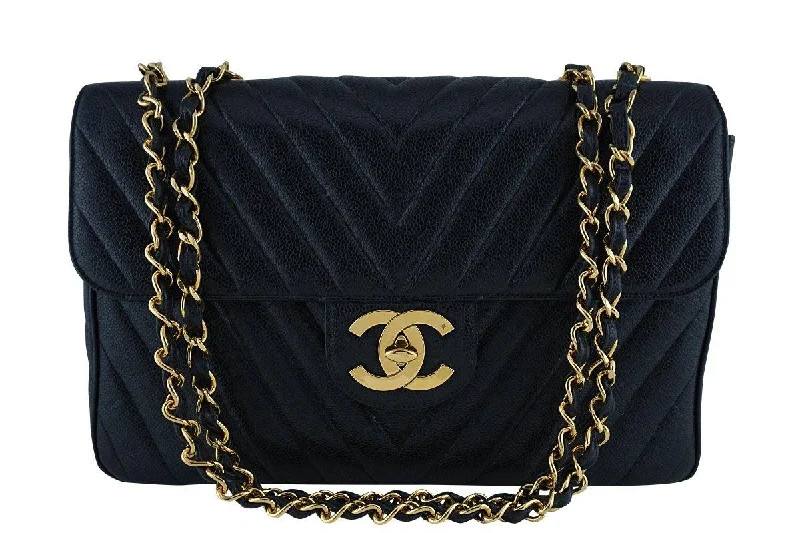 Chanel Limited Edition Handbag for CollectorsChanel Vintage Black Caviar Chevron Maxi Classic Jumbo XL Flap Bag