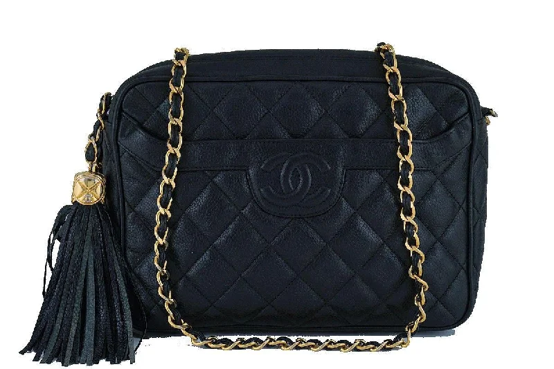 Chanel classicChanel Vintage Black Caviar Classic Quilted Camera Case w Pocket Bag