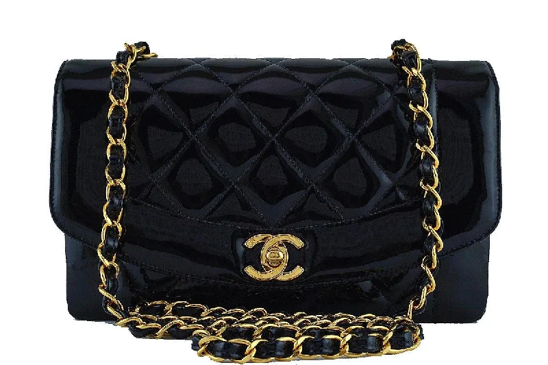 Chanel bags as wedding day accessoriesChanel Vintage Black Patent Quilted Classic "Diana" Shoulder Flap Bag 24k gold plated