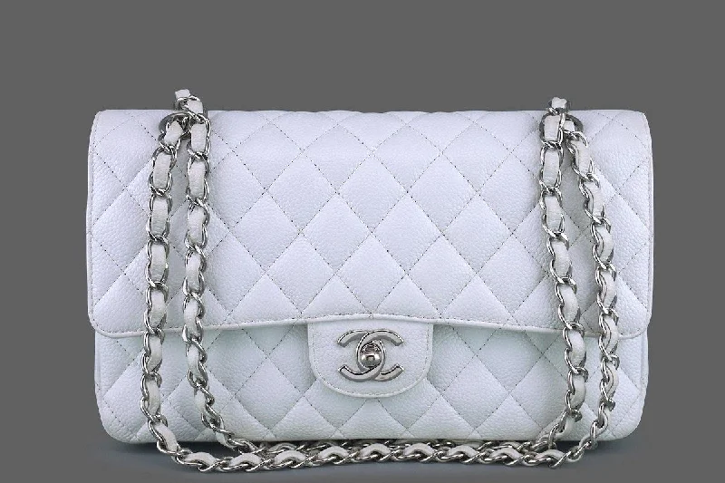 Chanel bags with adjustable chain strapsChanel White Caviar Medium Classic 2.55 Double Flap Bag SHW