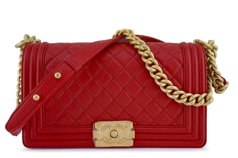 Chanel All - Match Handbag for Versatile StylingNew 17A Chanel Red Boy Classic Flap, Medium Caviar Bag 62350