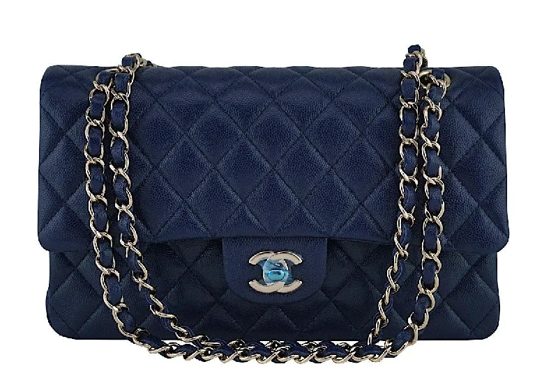 Chanel All - Match Handbag for Versatile StylingNew 17B Chanel Navy Blue Caviar Medium Classic 2.55 Double Flap Bag