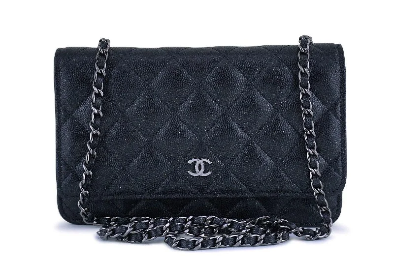 Chanel Small Crossbody Bag for TravelNew 18C Chanel Iridescent Black Caviar Quilted WOC Wallet on Chain Flap Bag