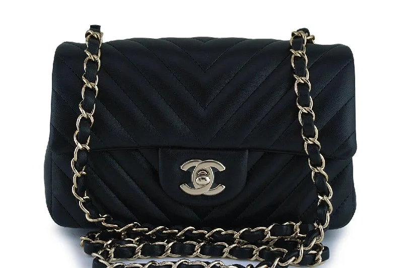 Chanel bags with adjustable chain strapsNew Chanel Black Chevron Classic Quilted Rectangular Mini 2.55 Flap Bag