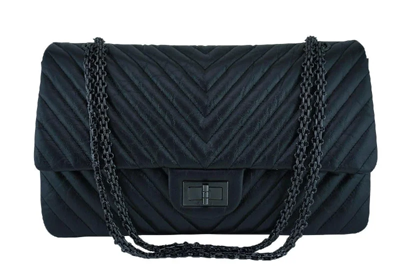 Chanel New Arrival Handbag with Gold HardwareNew Rare Chanel So Black Chevron 227 Jumbo Classic Reissue 2.55 Flap Bag