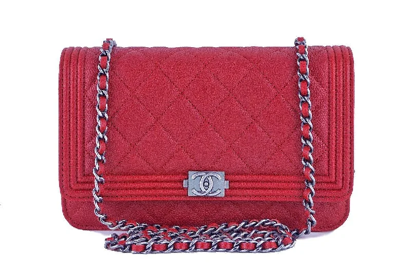 Chanel Limited Edition Handbag for CollectorsNWT 16A Chanel Red Caviar Boy Classic Quilted WOC Wallet on Chain Flap Bag