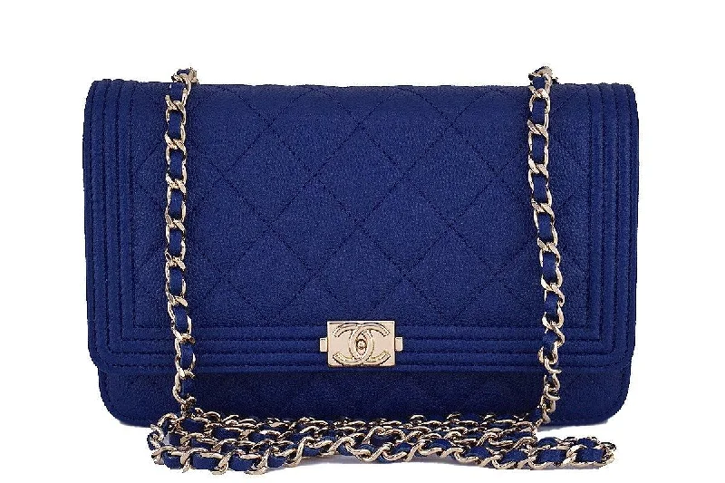 Chanel Quilted Leather Shoulder Bag for FashionistasNWT 16B Chanel Caviar Blue Boy Classic Quilted WOC Wallet on Chain Flap Bag