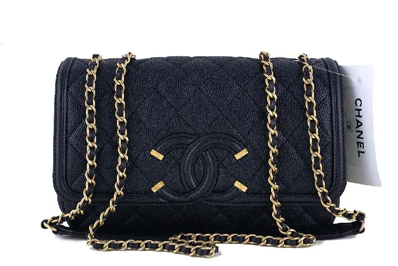 Chanel bags with modern touchesNWT 16S Chanel Black Limited Caviar Filigree Logo Flap Crossbody Bag