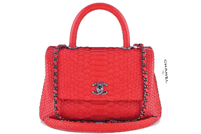 Chanel bags for a polished and professional appearanceNWT 16S Chanel Red Python Coco Handle Small Classic Flap Bag