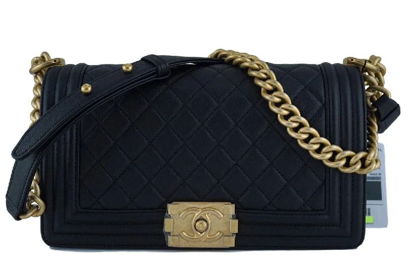 Chanel Handbag with Adjustable Strap for ComfortNWT 17A Chanel Black Boy Classic Flap Medium Caviar Bag