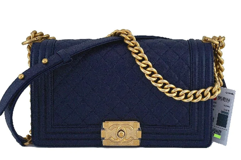 Chanel bags perfect for everyday elegNWT 17A Chanel Navy Blue Le Boy Classic Flap, Medium Caviar Bag