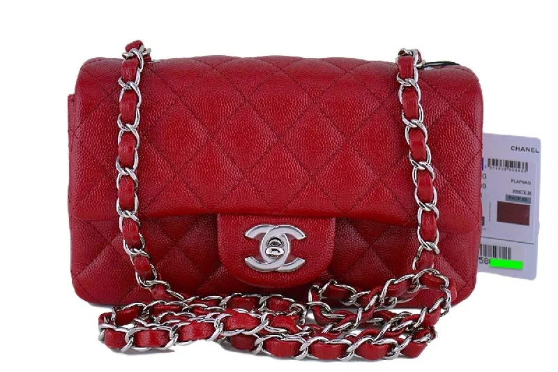 Chanel bags for the minimalist fashionNWT 17B Chanel Red Caviar Classic Rectangular Mini 2.55 Flap Bag SHW