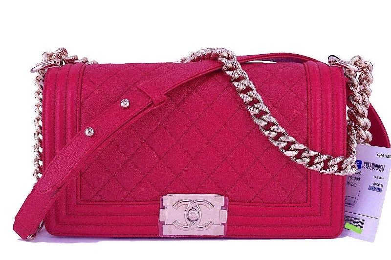 Chanel bags with exclusive seasonal designs and materialsNWT 17P Chanel Caviar Fuchsia Pink Boy Classic Flap, Medium Bag