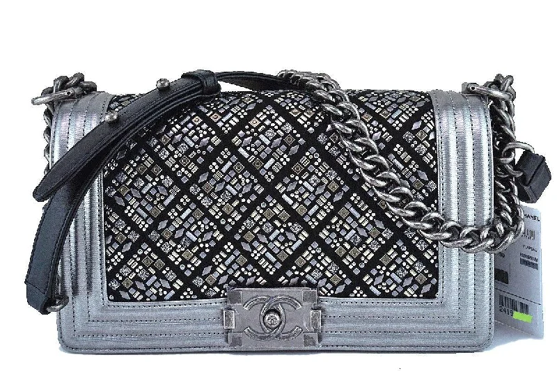 Chanel bags for those who value investment piecesNWT 17S Chanel Silver Medium Classic Boy Embellished Flap Bag