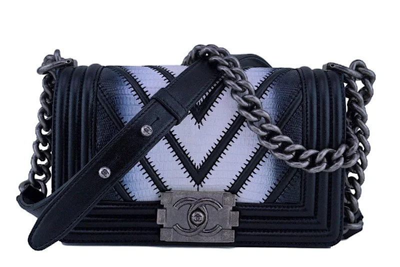 Chanel bags for women who love timeless fashionNWT Rare Chanel Black Ombre Chevron Lizard Boy Classic Flap Bag