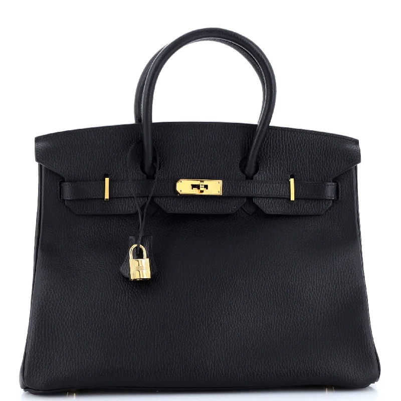 Hermes Birkin Bags with a Chain - Embellished Handle for a Modern TwistBirkin Handbag Noir Ardennes with Gold Hardware 35