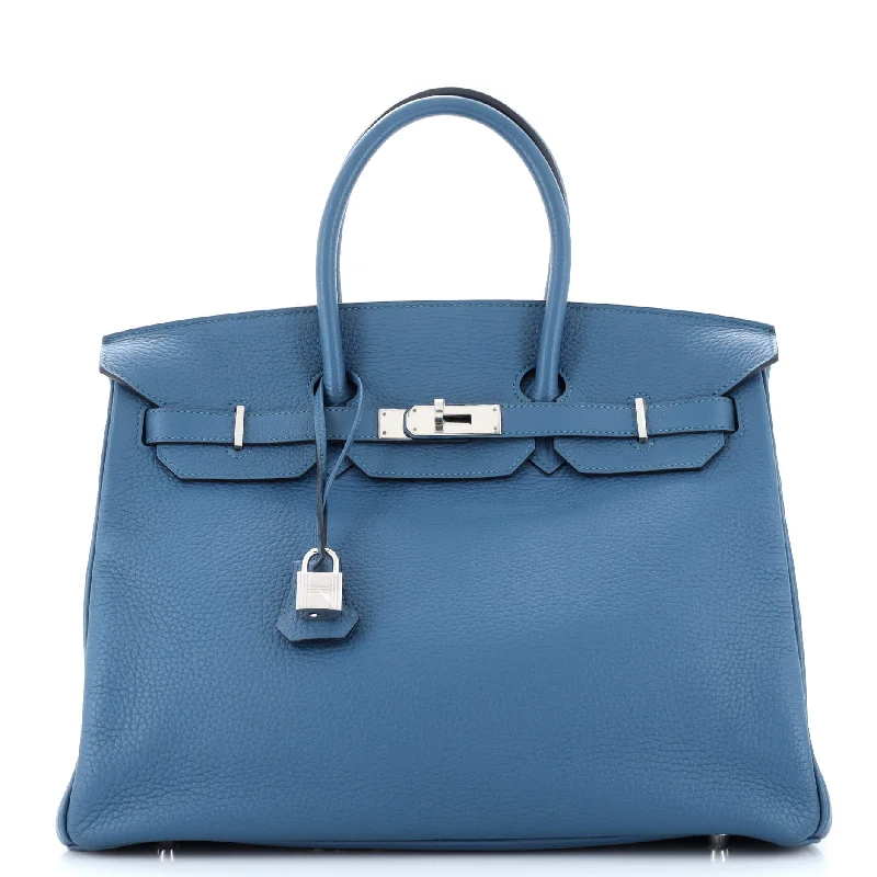 Hermes Birkin Bags with a Gold - Plated Lock and Key SetBirkin Handbag Colvert Clemence with Palladium Hardware 35