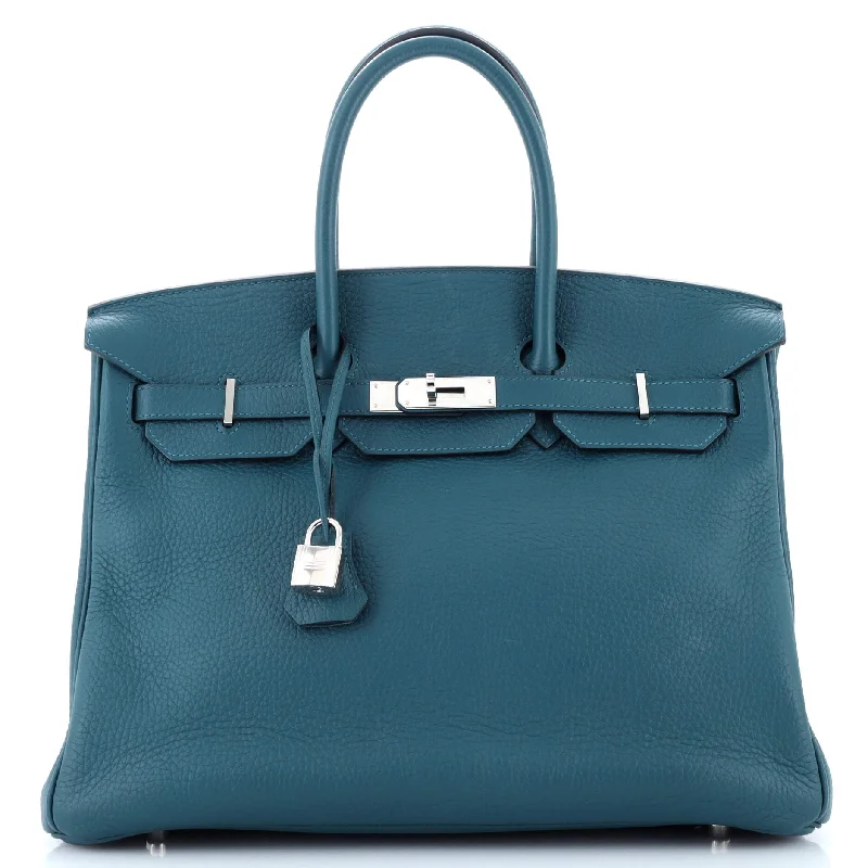 Hermes Birkin Bags with a Hand - Carved Leather DecorationBirkin Handbag Colvert Clemence with Palladium Hardware 35