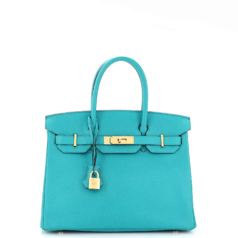 Hermes Birkin Bags with a Chain - Embellished Handle for a Modern TwistBirkin Handbag Bleu Paon Epsom with Gold Hardware 30