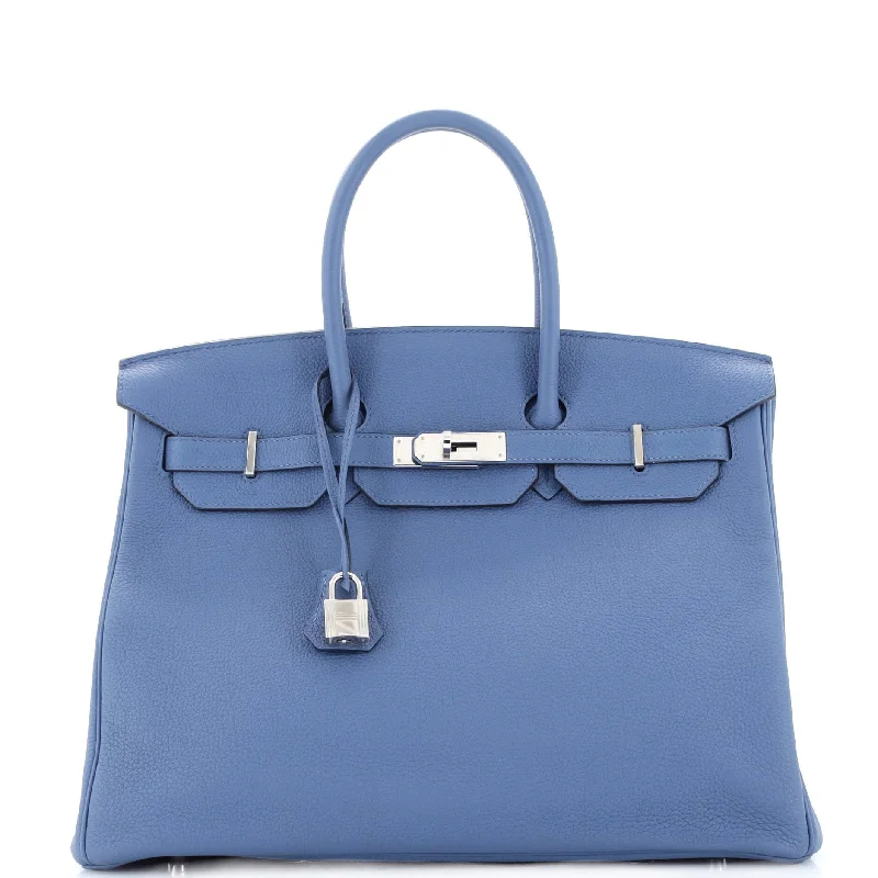 Hermes Birkin Bags with a Hand - Embroidered Floral PatternBirkin Handbag Bleu Brighton Togo with Palladium Hardware 35