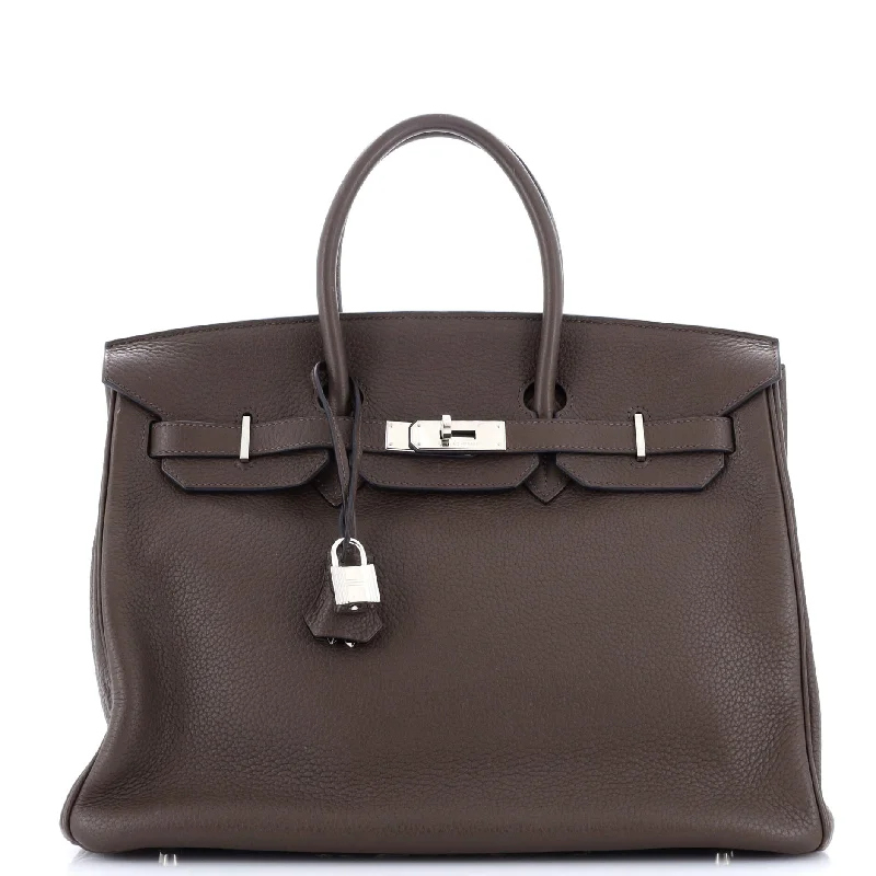 Hermes Birkin Bags with a Detachable Shoulder Pad for ComfortBirkin Handbag Chocolat Clemence with Palladium Hardware 35