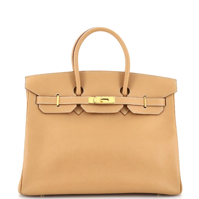 Hermes Birkin Bags with a Snap - Fastened Front Pocket for Easy AccessBirkin Handbag Natural Veau Grain Lisse with Gold Hardware 35