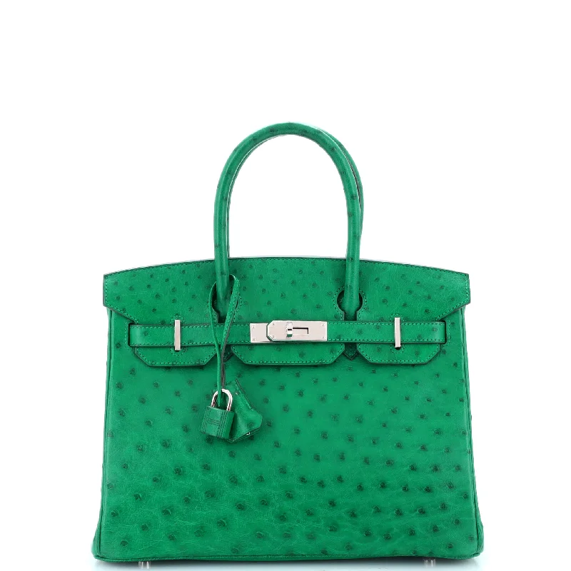 Hermes Birkin Bags with a Magnetic - Closure Interior PocketBirkin Handbag Vert Vertigo Ostrich with Palladium Hardware 30