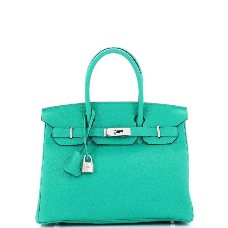 Hermes Birkin Bags with a Gold - Plated Lock and Key SetBirkin Handbag Vert Verone Togo with Palladium Hardware 30