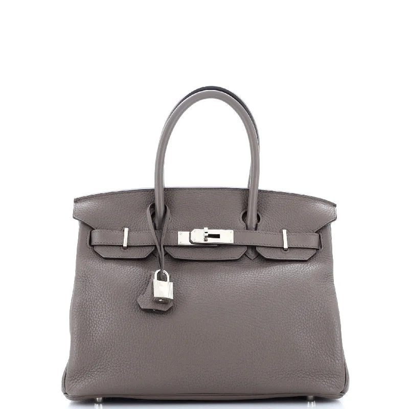 Hermes Birkin Bags with a Zippered Interior Compartment for ValuablesBirkin Handbag Grey Clemence with Palladium Hardware 30