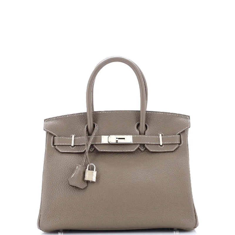 Hermes Birkin Bags with a Textured Taurillon Clemence LeatherBirkin Handbag Grey Clemence with Palladium Hardware 30