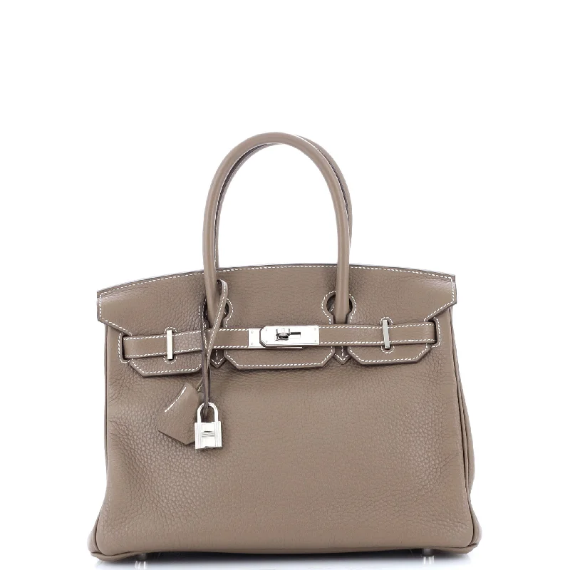 Hermes Birkin Bags with a Hand - Embroidered Floral PatternBirkin Handbag Grey Clemence with Palladium Hardware 30