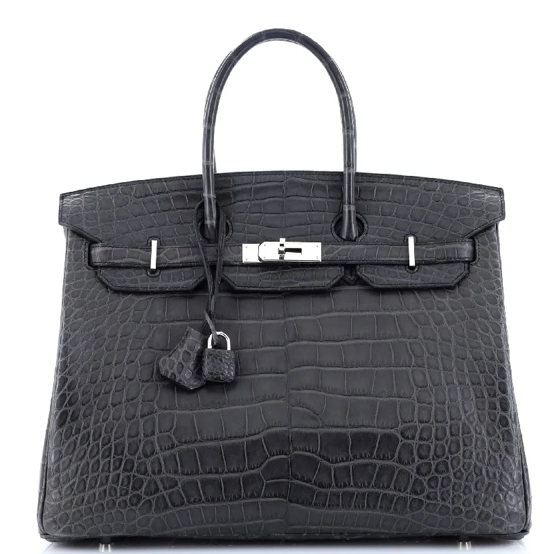 Hermes Birkin Bags with a Pebbled Leather Texture for a Rugged yet Elegant AppealBirkin Handbag Grey Matte Alligator with Palladium Hardware 35