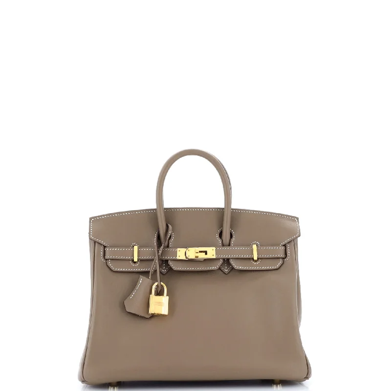 Hermes Birkin Bags with Custom - Engraved Hardware for PersonalizationBirkin Handbag Grey Swift with Gold Hardware 25