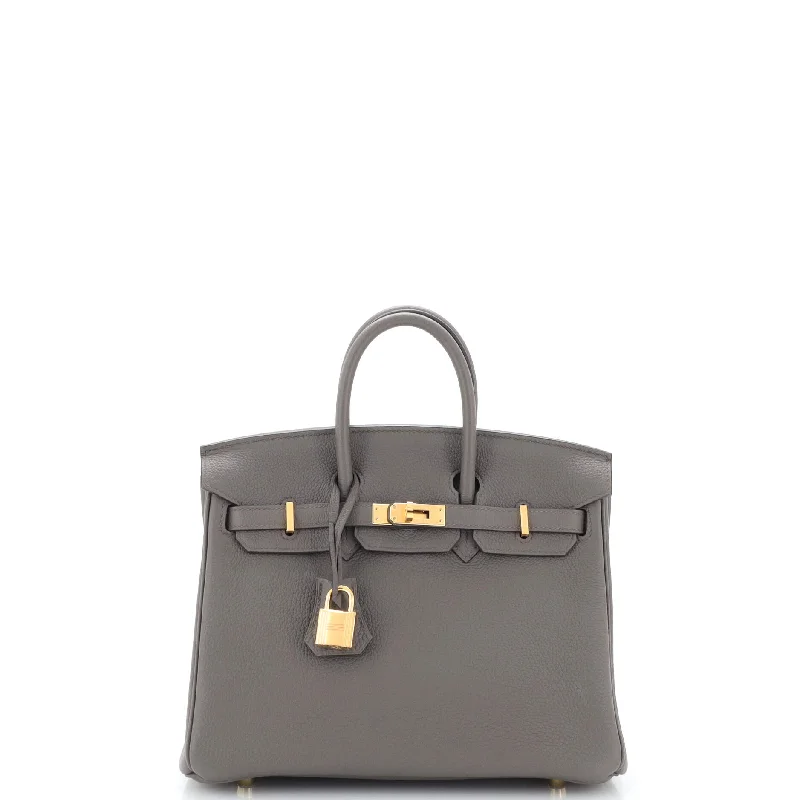 Hermes Birkin Bags with a Two - Tone Leather Design for Visual InterestBirkin Handbag Grey Togo with Gold Hardware 25