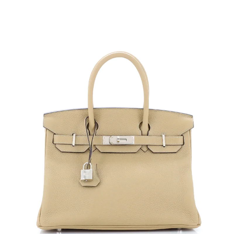 Hermes Birkin Bags with a Woven Leather Strap DetailBirkin Handbag Light Clemence with Palladium Hardware 30