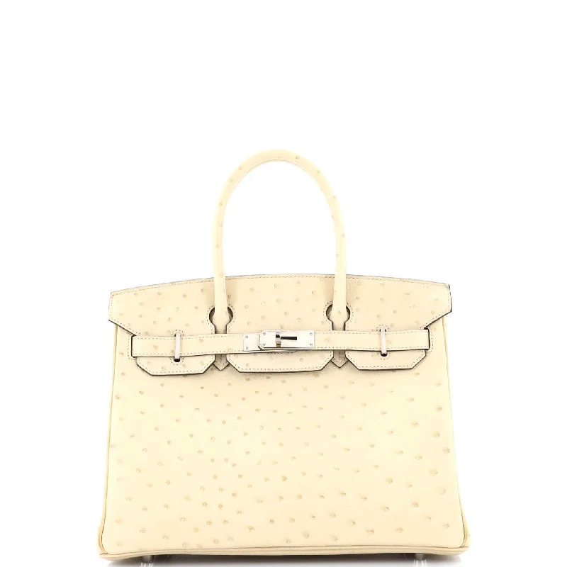 Hermes Birkin Bags with a Leather - Bound Handle for DurabilityBirkin Handbag Light Ostrich with Palladium Hardware 30