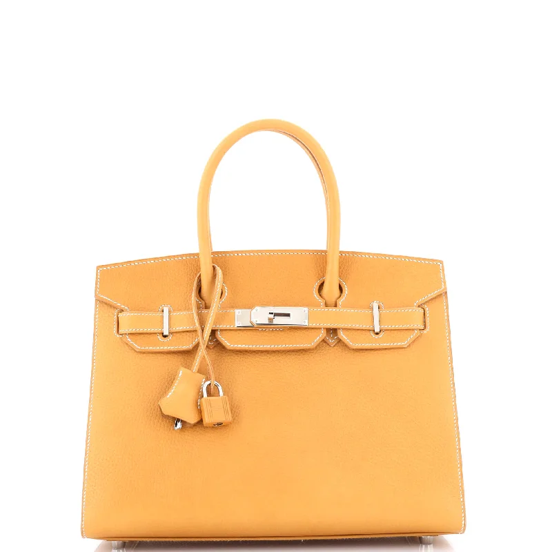 Hermes Birkin Bags with a Hand - Burnished Edge FinishBirkin Sellier Bag Natural Vache Naturelle Grainee with Palladium Hardware 30