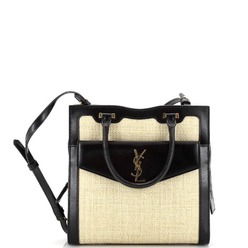 Uptown Tote Raffia with Leather Small