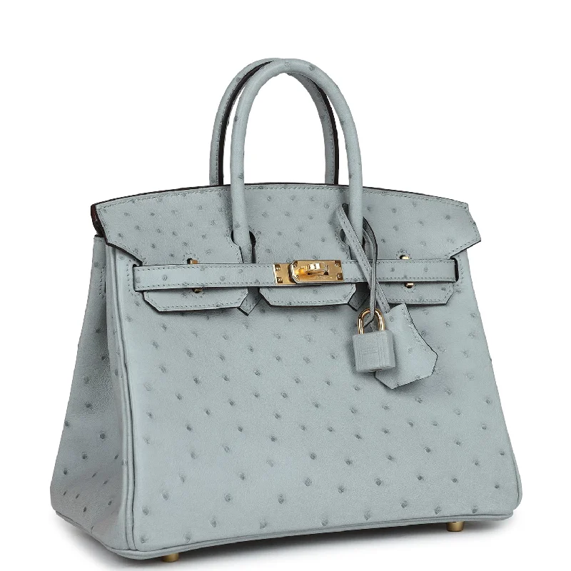 Hermes Birkin Bags with a Detachable Mobile Phone HolderHermes Birkin 25 Bleu Glacier Ostrich Gold Hardware