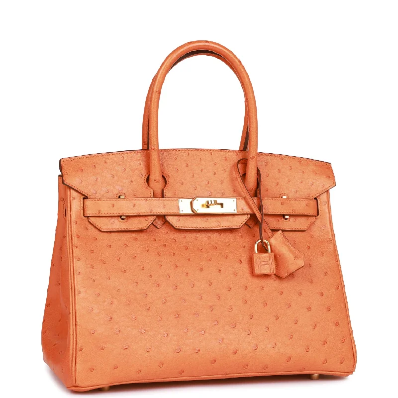 Hermes Birkin Bags with a Snap - Fastened Front Pocket for Easy AccessHermes Birkin 30 Abricot Ostrich Gold Hardware