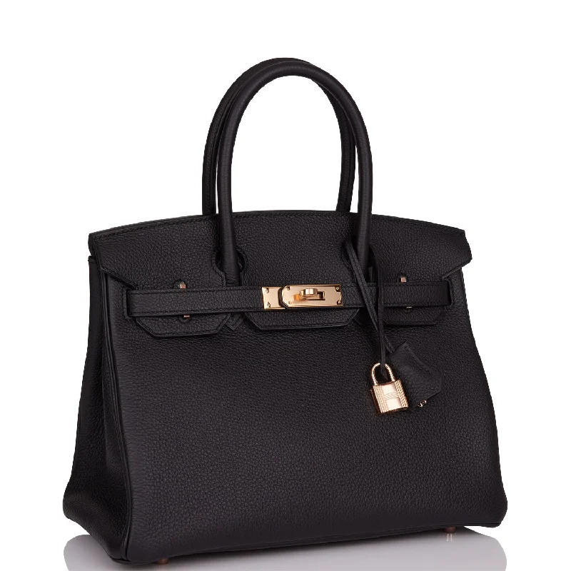 Hermes Birkin Bags with a Hand - Carved Leather DecorationHermes Birkin 30 Black Togo Rose Gold Hardware