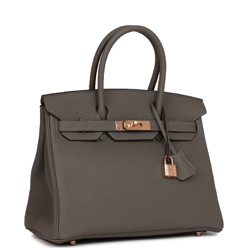 Hermes Birkin Bags with a Two - Tone Leather Design for Visual InterestHermes Birkin 30 Gris Meyer Togo Rose Gold Hardware