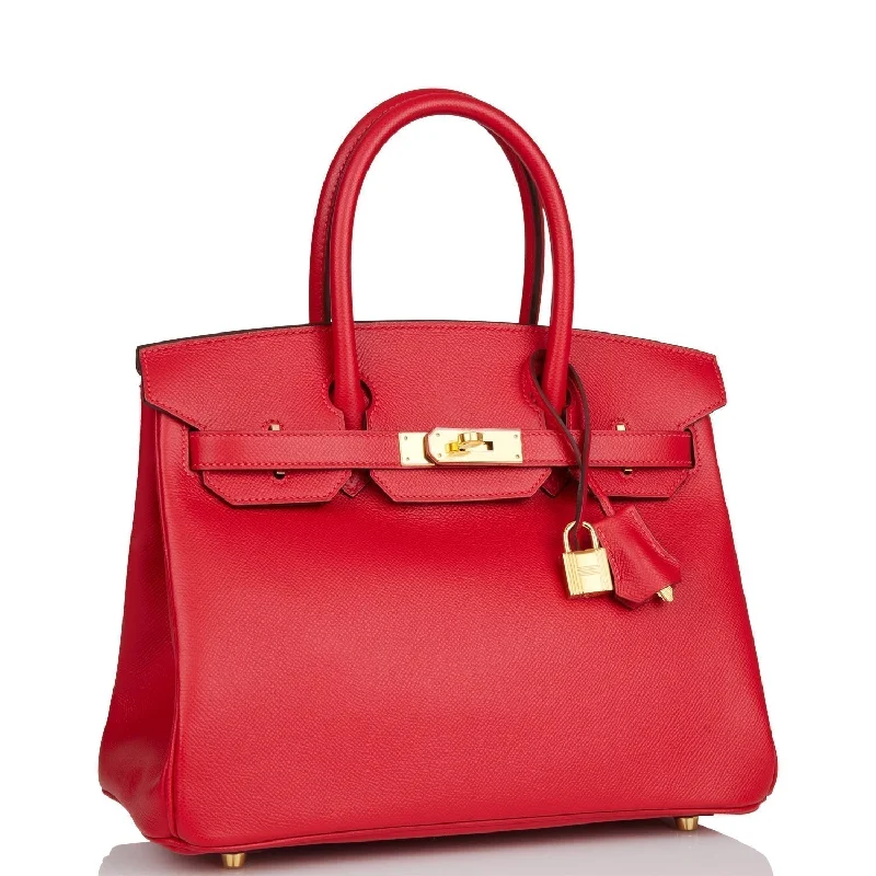 Hermes Birkin Bags in a Shiny Patent Leather Finish for a Glossy LookHermes Birkin 30 Rouge Casaque Epsom Gold Hardware