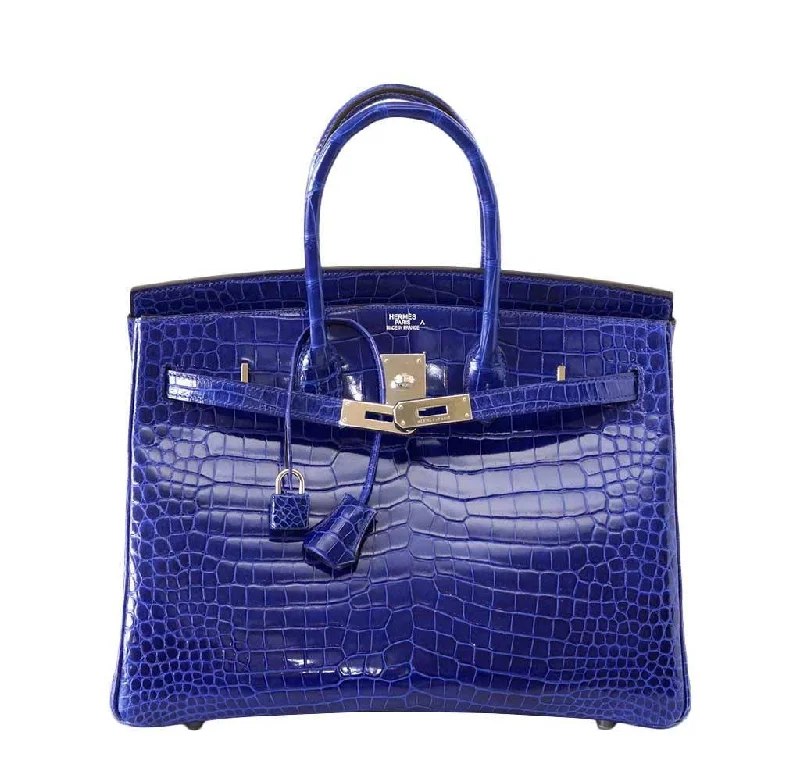 Hermes Birkin Bags with a Zippered Interior Compartment for ValuablesHermès Porosus Crocodile Birkin 35 Bleu Electrique Bag