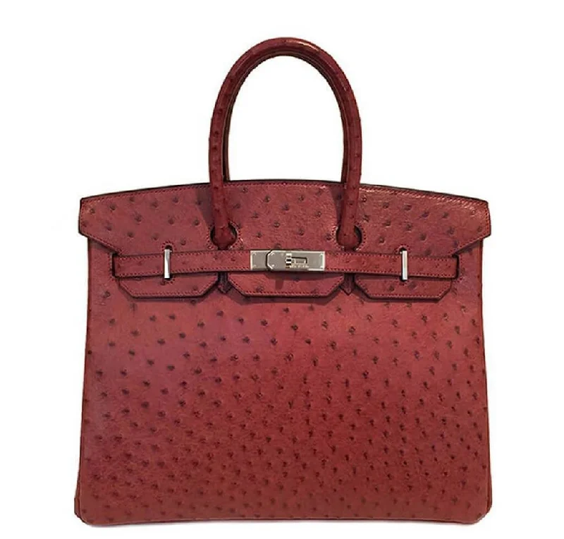 Hermes Birkin Bags with a Leather - Lined Interior Pocket for Added ProtectionHermès Ostrich Birkin 35 Rouge H Bag