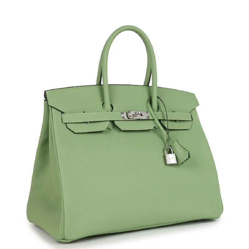 Hermes Birkin Bags with a Pebbled Leather Texture for a Rugged yet Elegant AppealHermes Birkin 35 Vert Criquet Epsom Palladium Hardware