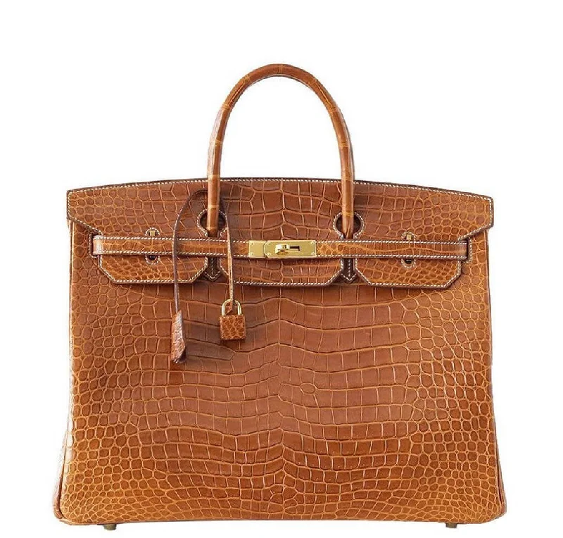 Hermes Birkin Bags with a Braided Leather Handle for a Bohemian TouchHermès Matte Porosus Crocodile Fauve Birkin 40 Bag